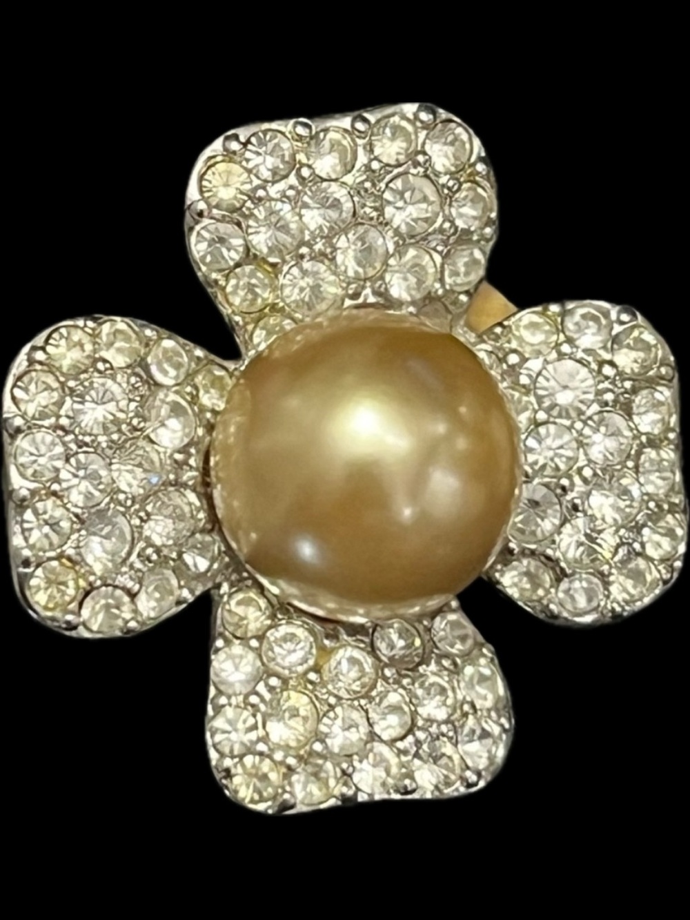 Kenneth J Lane KJL vintage gold pearl crystal silver clip on floral earrings QVC